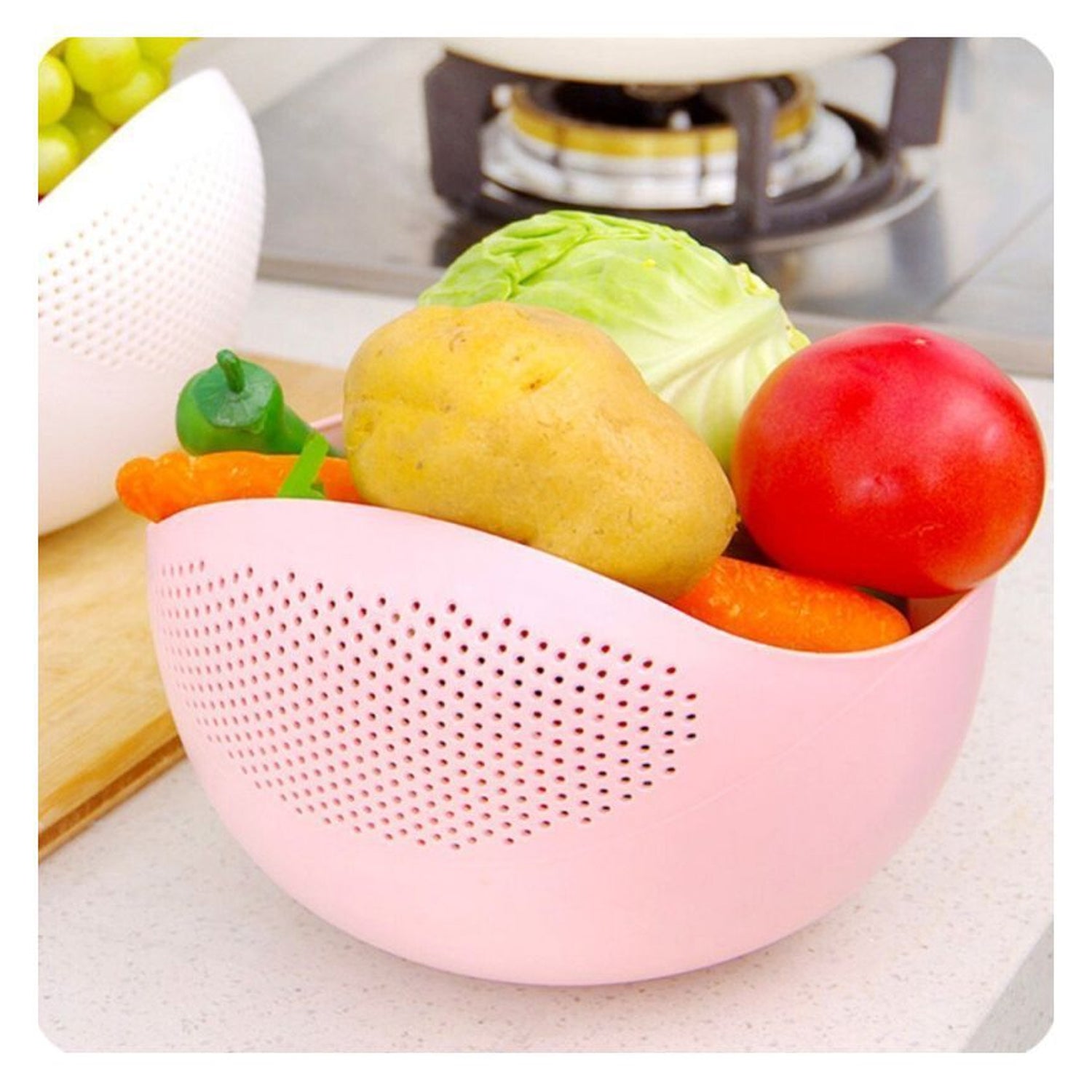 2015 Plastic Rice Bowl/Food Strainer Thick Drain Basket with Handle for Rice, Vegetable & Fruit (set of 3pcs With Brown box) DeoDap