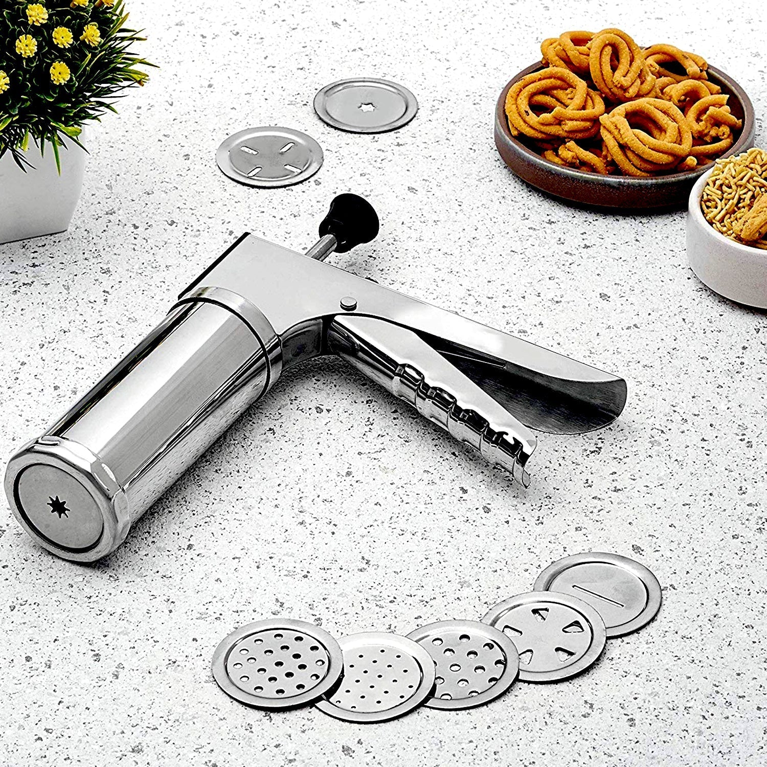 2327 15 in 1 Stainless Steel Kitchen Press with Different Parts DeoDap