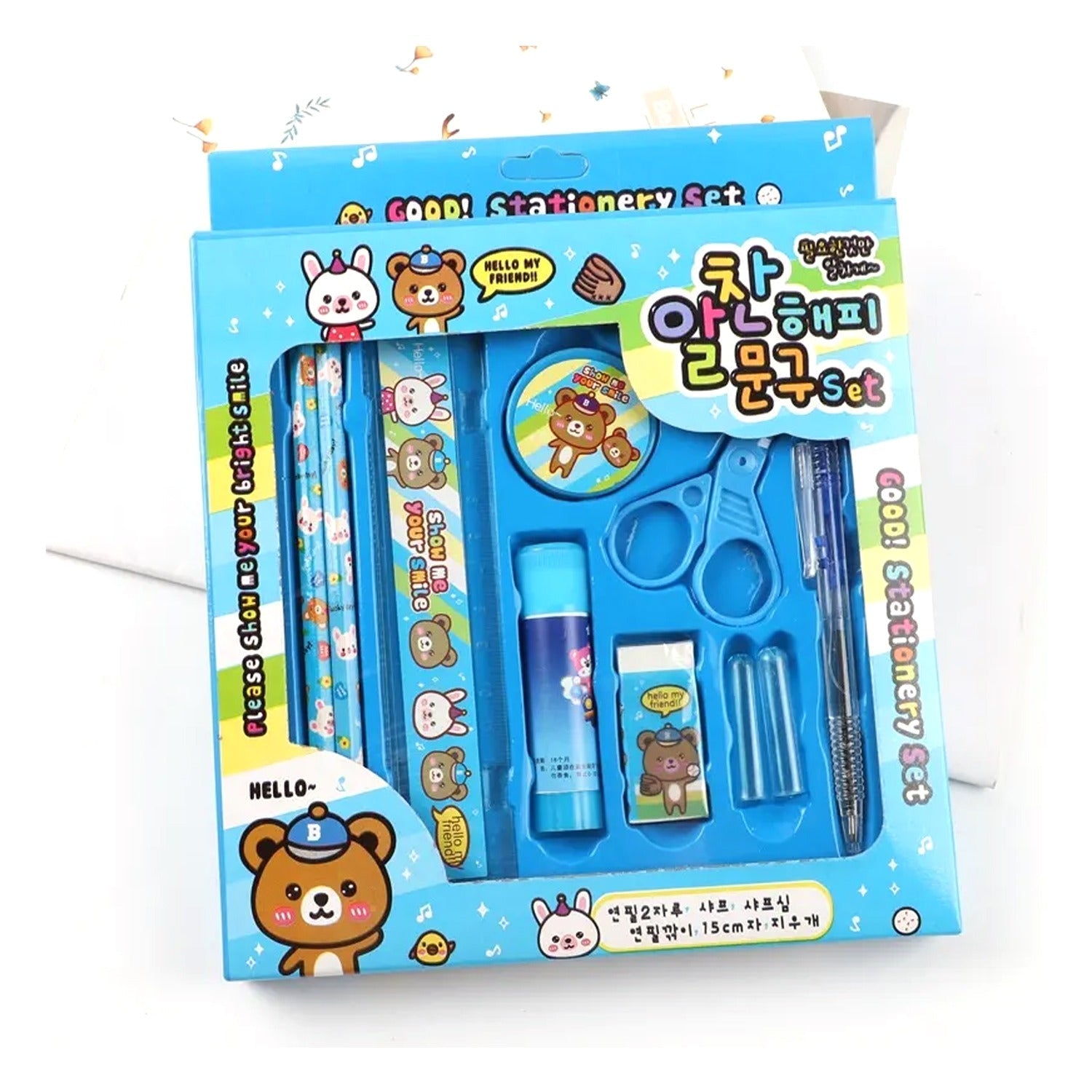 4580A Mix Design Cartoon Wooden Pencil Set, Stationary Set 5 in 1 Items  Educational Item for