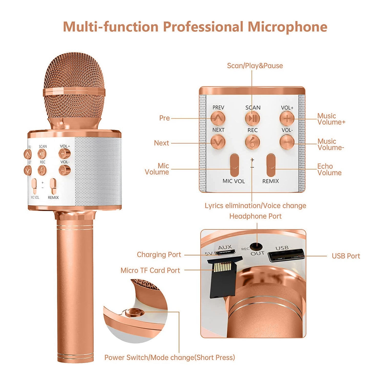 6438 Wireless Bluetooth Recording Condenser Handheld Microphone Bluetooth Speaker Audio Recording Karaoke with Mic (Multicolor 1 Pc) DeoDap