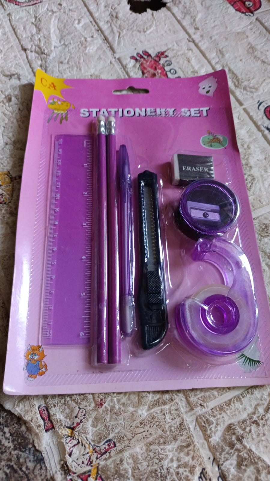 17503 Stationary Sets For kids (8 pcs set), Educational item And gift set for kids Set includes 2 pencil, ruler, sharpener, eraser, cutter, tap and pen.