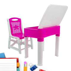 4631 Study Table And Chair Set For Boys And Girls With Small Box Space For Pencils Plastic High Quality Study Table (Pink)
