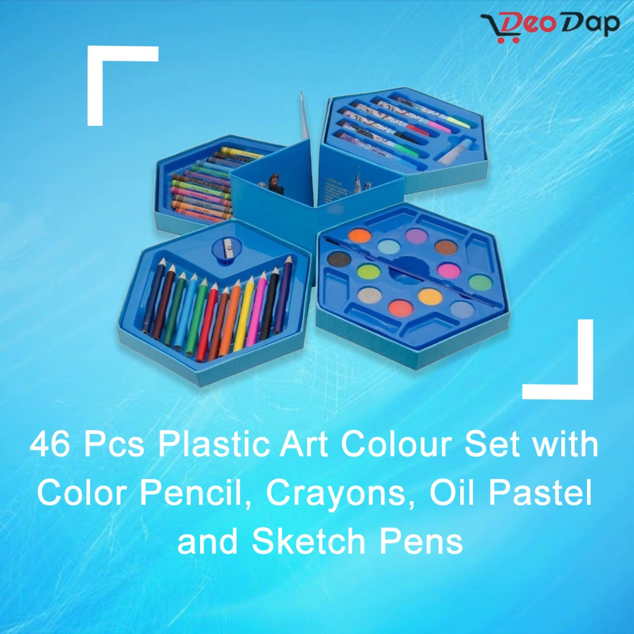 859 46 Pcs Plastic Art Colour Set with Color Pencil, Crayons, Oil Pastel and Sketch Pens DeoDap