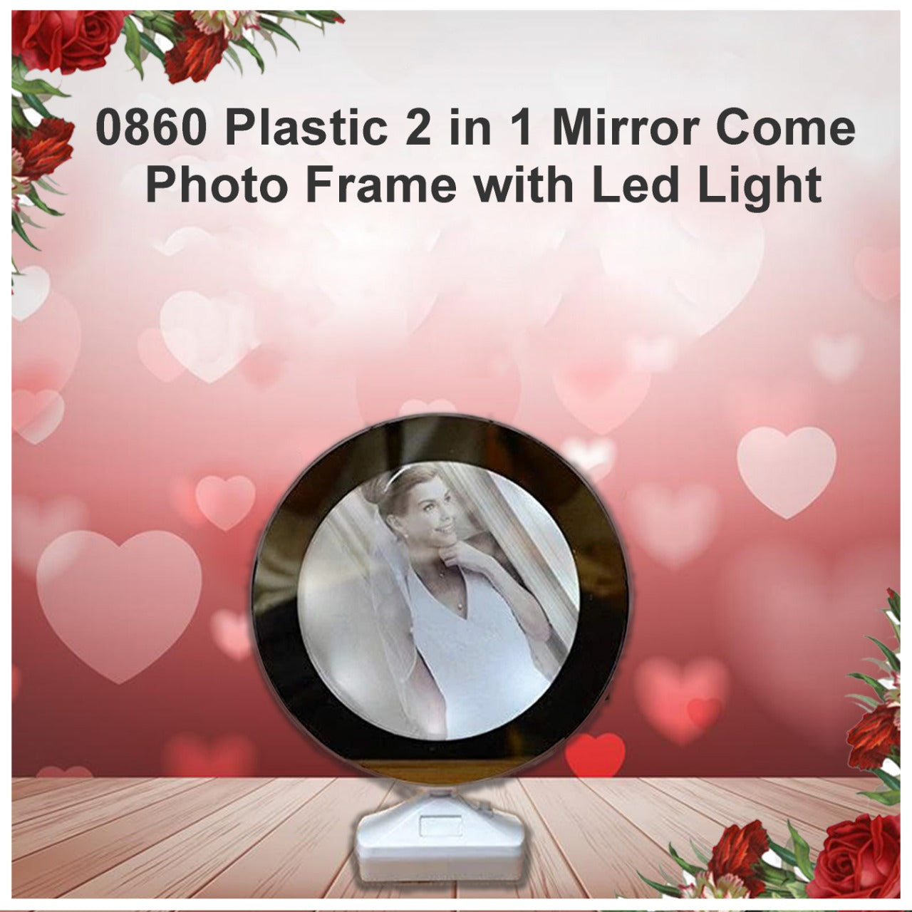 0860 Plastic 2 in 1 Mirror Come Photo Frame with Led Light DeoDap