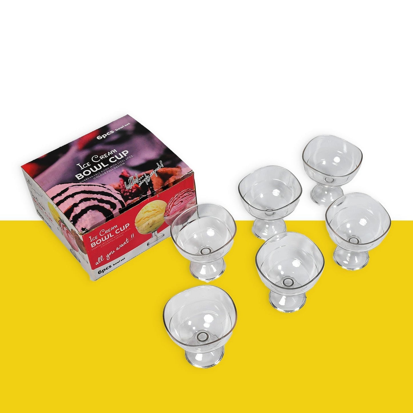 5297 Royal Style Dessert & ICE Cream Cup Bowl Plastic 6pcs For Home , Office & Party Use DeoDap