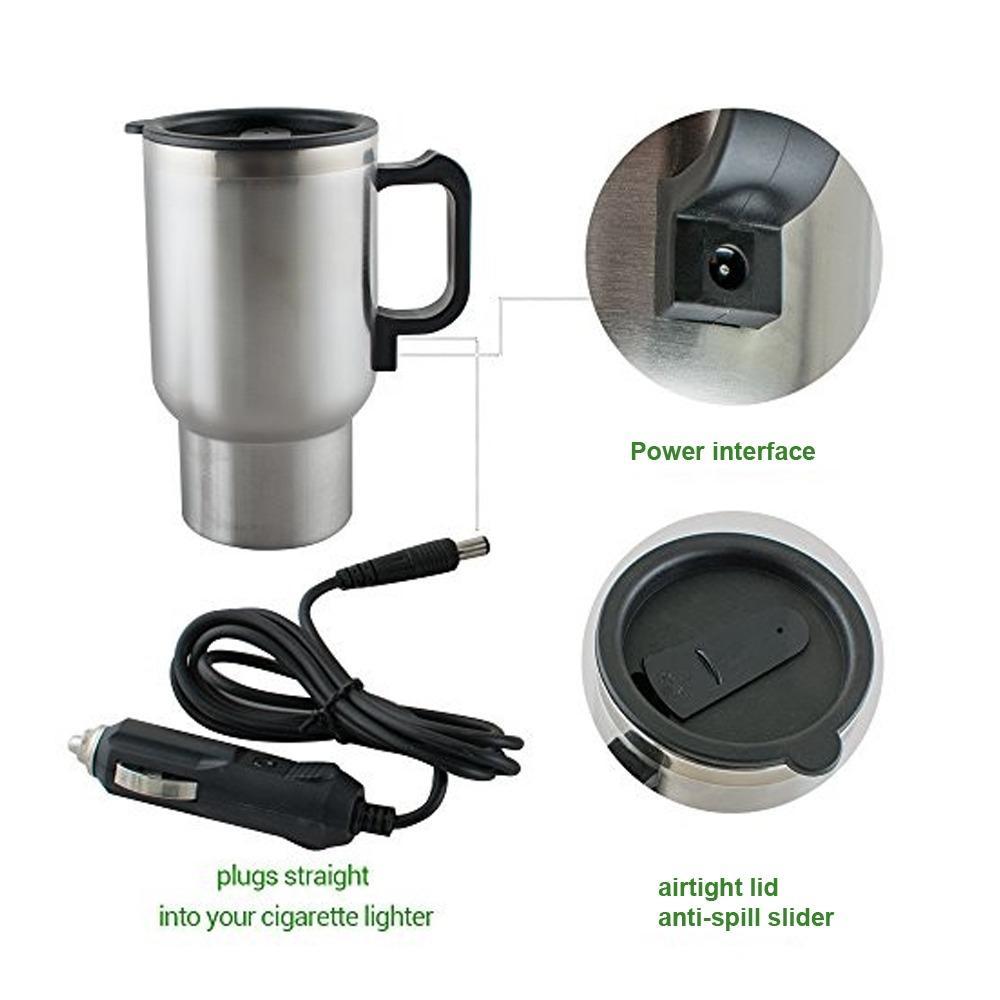 551 -12V Car Charging Electric Kettle Mug (Silver) DeoDap