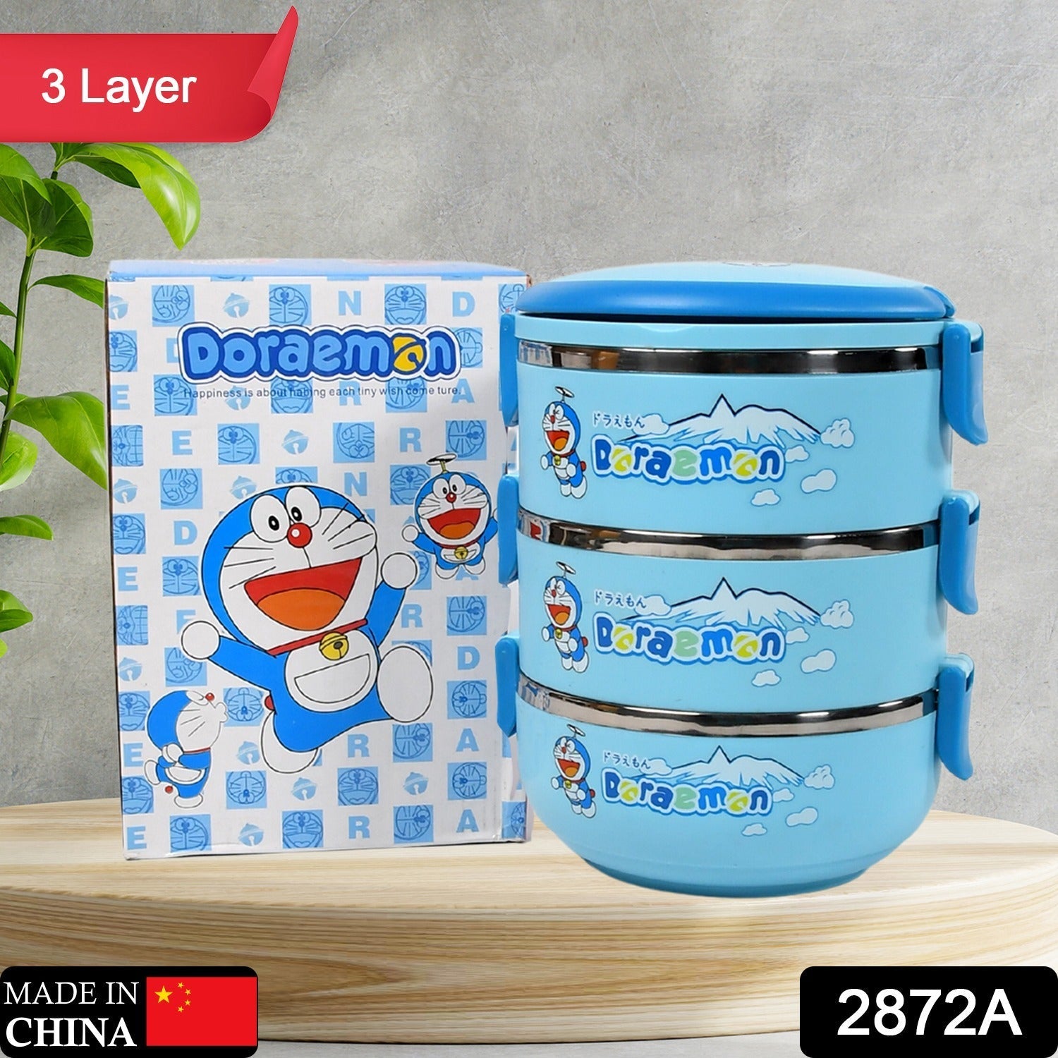 2872A 3 Layer Doraemon Lunch Box Tiffin High Quality Steel Lunch Box  3 Layer Tiffin For School ,Office & Traveling Use DeoDap