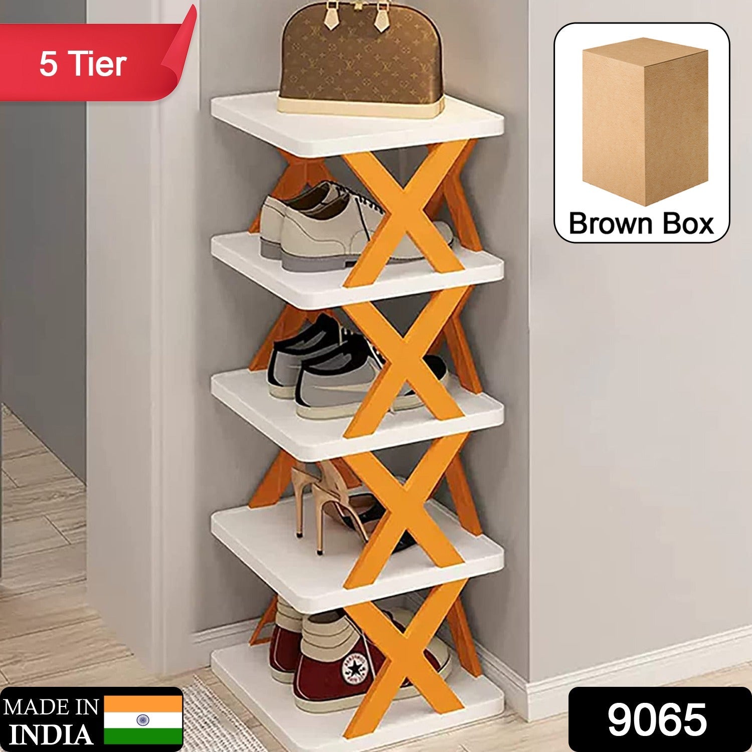 9065   5 Layer Shoes Stand, Shoe Tower Rack Suit for Small Spaces, Closet, Small Entryway, Easy Assembly and Stable in Structure, Corner Storage Cabinet for Saving Space DeoDap