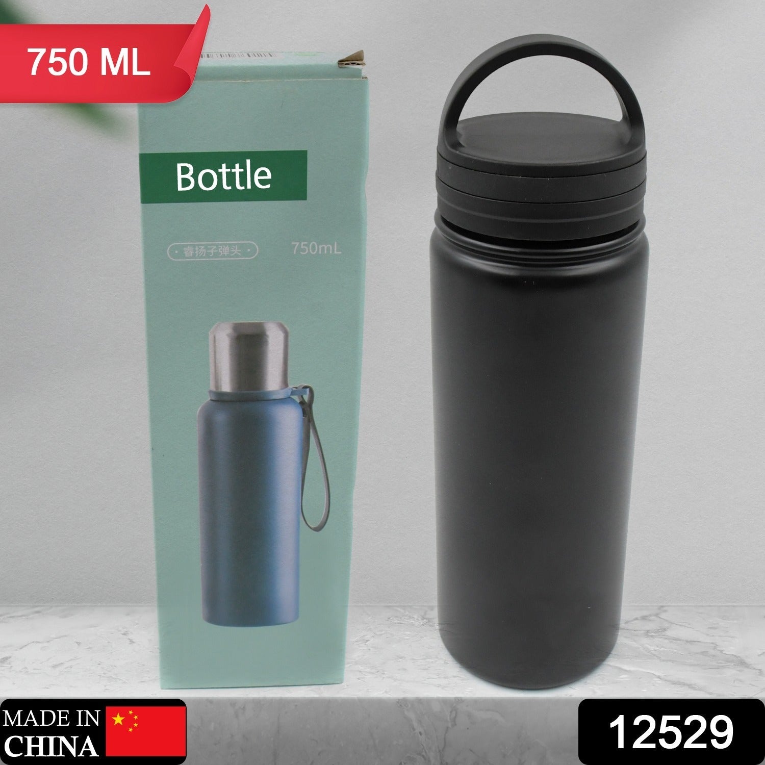 12529 Vacuum Stainless Steel Water Bottle With Carry Handle, Fridge Water Bottle, Leak Proof, Rust Proof, Cold & Hot | Leak Proof | Office Bottle | Gym | Home | Kitchen | Hiking | Trekking | Travel Bottle (750 ML )