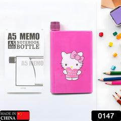 0147 Kitchen Storage A5 size Flat Portable NoteBook Shape Water Bottle With a Cartoon Character Design-Hello Kitty - For School Outdoors and Sports Return Gift/Birthday Gift (1 Pc 420ML)