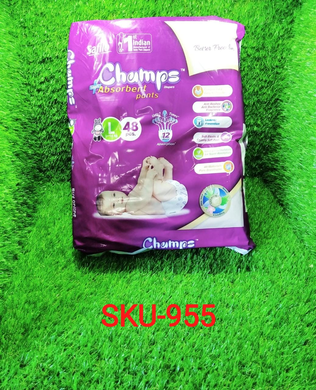 955 Premium Champs High Absorbent Pant Style Diaper Large Size, 48 Pieces(955_Large_48) Champs