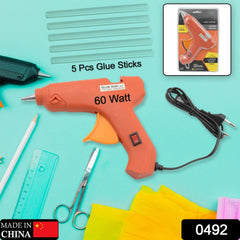 0492 Professional 60 Watt with 5 Pcs Hot Melt Glue Stick & ON/Off Switch, Electric Tool Hot Melt Glue Gun For Multi Use(1 Pc)