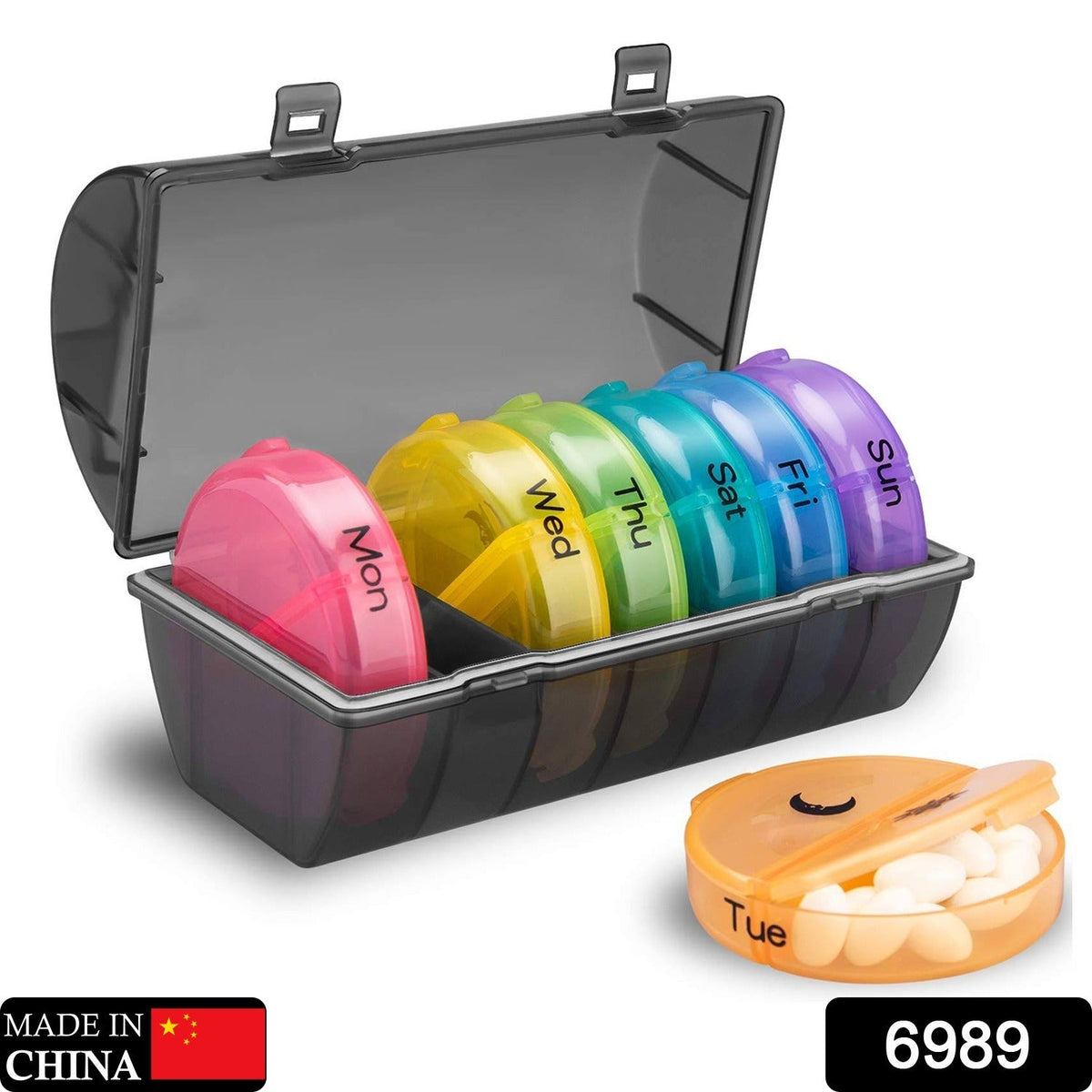 6989 Weekly Pill Organizer 2 Times a Day Travel 7 Day Pill Box Twice a Day Daily Medicine Pill Case with Large Compartments