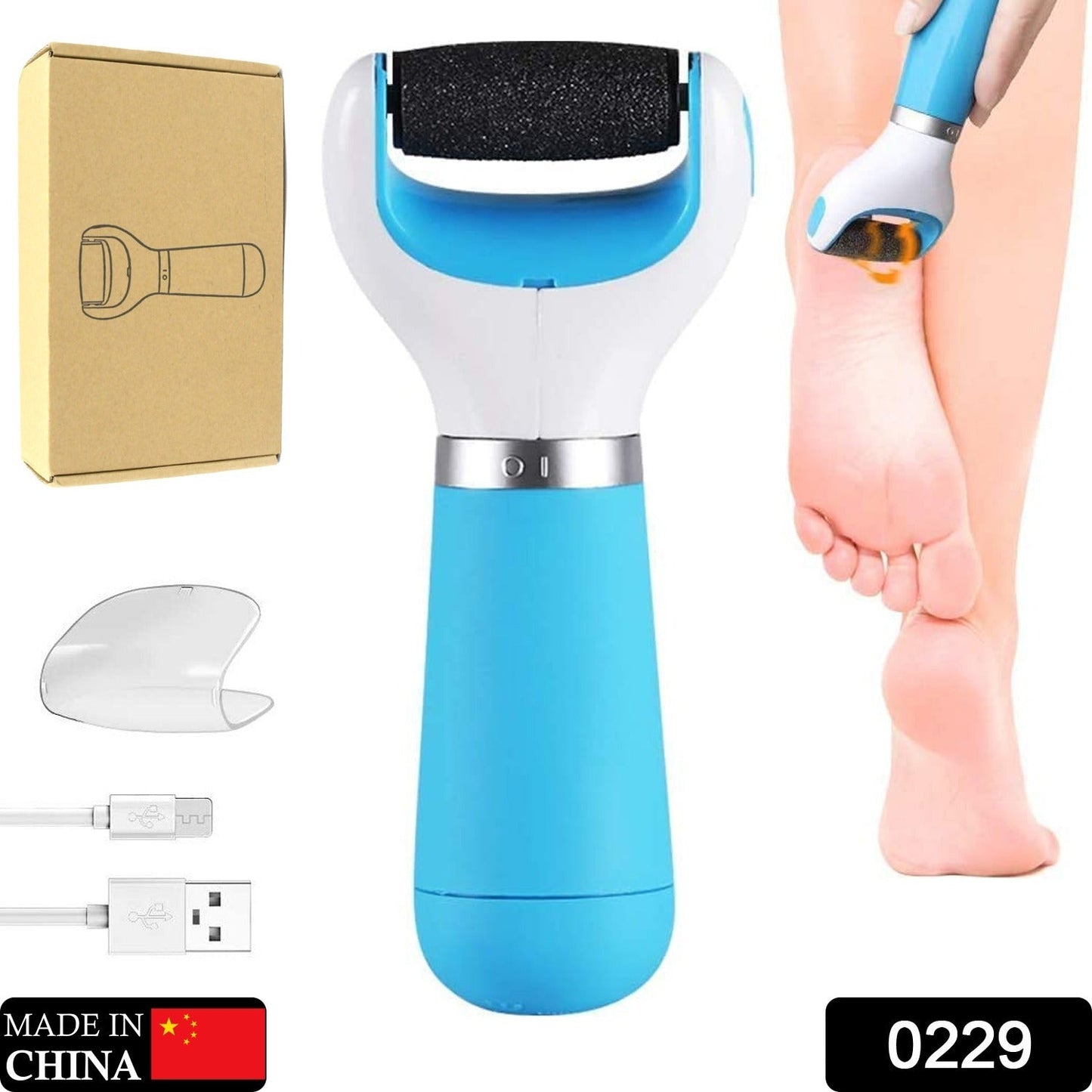 0229 Electronic Dry Foot File, Callous Remover for Feet, Electric Foot with Roller Hard and Dead Skin- Regular Coarse, Baby smooth feet in minutes. For in home padicure foot care, Battery Powered & USB (Battry not included)
