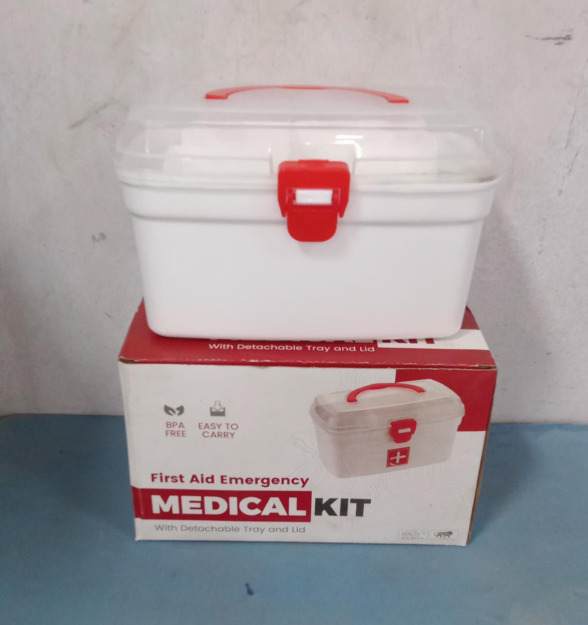 6412 Medical Box, 1 Piece,Indoor Outdoor Medical Utility,Medicine Storage Box,,Detachable Tray Medical Box Multi Purpose Regular Medicine, First Aid Box with Handle,