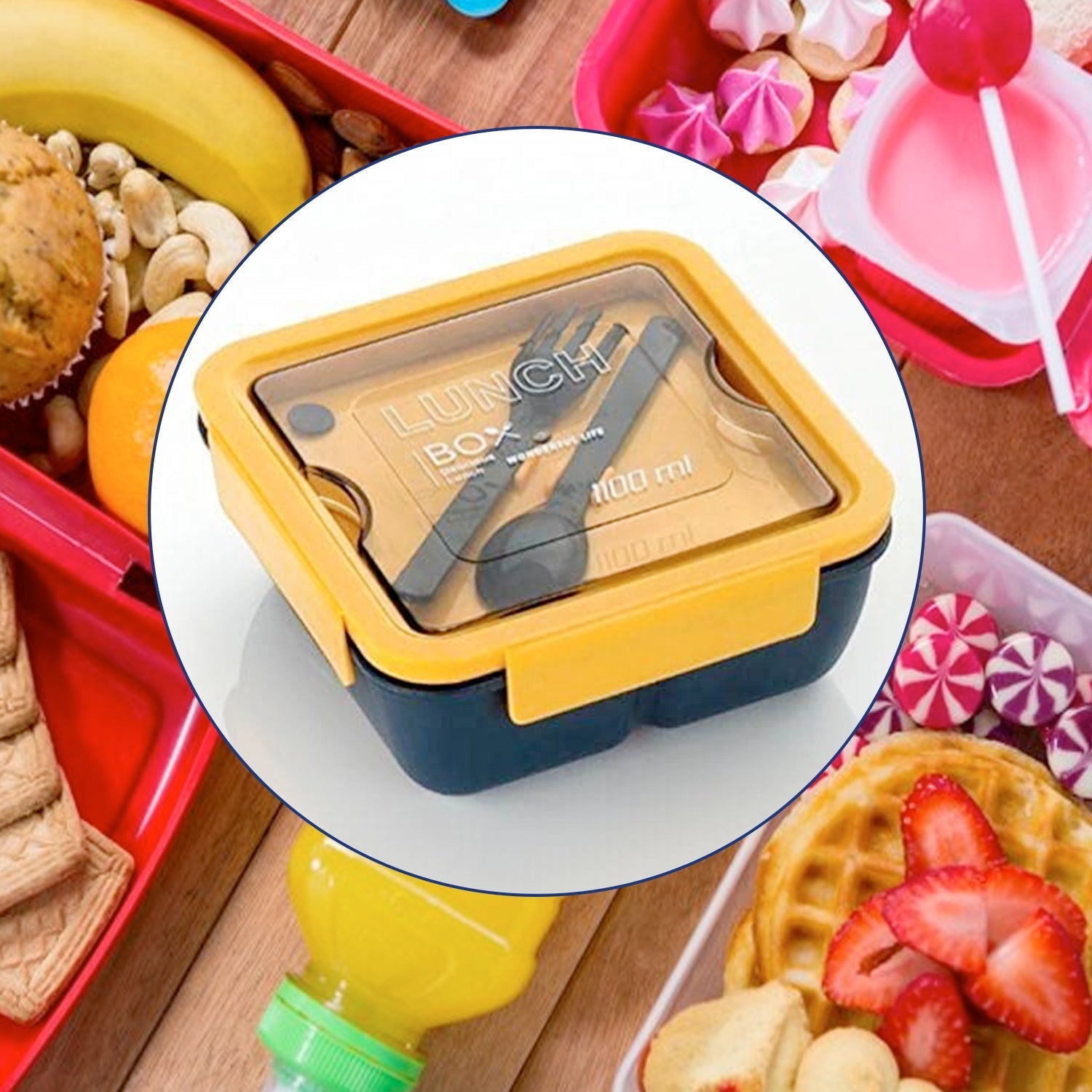 5336 Lunch Box Food Grade Plastic 2 Compartment Containers with Spoon and Fork Microwave Freezer Safe Leak Proof Tiffin Box Ideal for Adult & Kids DeoDap