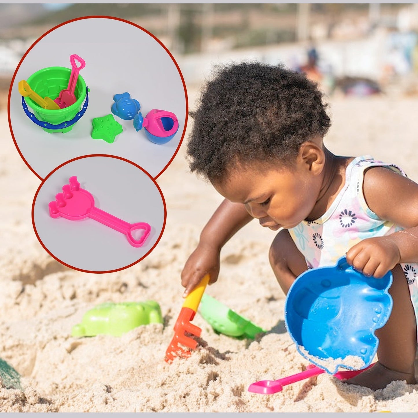 4486 Sand Game Castle Building Plastic Beach Toy Set for Kids Summer Fun Creative Activity Playset& Gardening Tool with Accessories & Bucket-Pack of 6 Pcs DeoDap