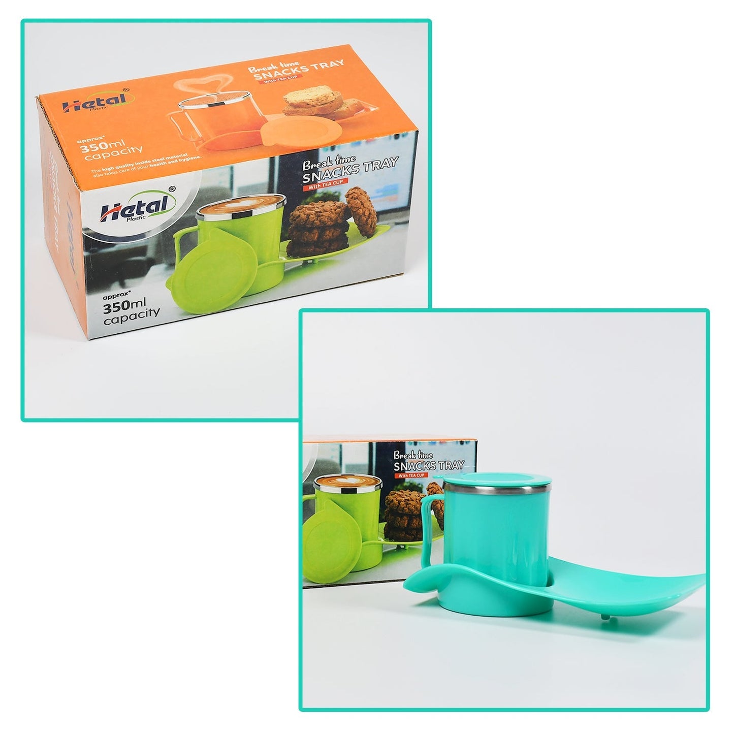 2851 Snacks Tray & Inside Steel Cup 350ml Break Time Tray For Kids & Home Use DeoDap